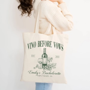Custom Bachelorette Tote Bags, The Social Wine Club Bachelorette Party Favors, Bridesmaid Tote Gift, Vino Before Vows, Bachelorette Bags