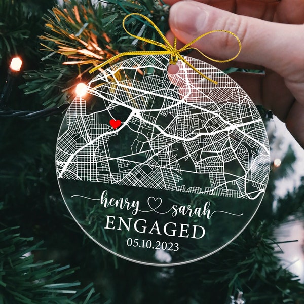 Personalized Engaged Ornament, Couples Ornament, Wedding Ornament Gifts for Him, Gifts for Her, Map Ornament, Engagement Ornament Keepsake