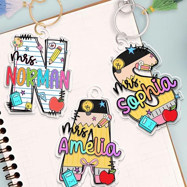 Custom Alphabet Teacher Keychain With Tassel, Personalized Teacher Appreciation Gifts, Backpack Teacher Name Tag, Back to School Bag Tag