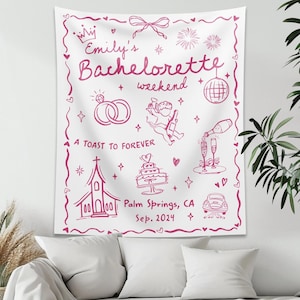 Bachelorette Party Decor, Custom Location Bachelorette Party Tapestry, Going to the Chapel Bachelorette Sign, Coquette Bachelorette Banner