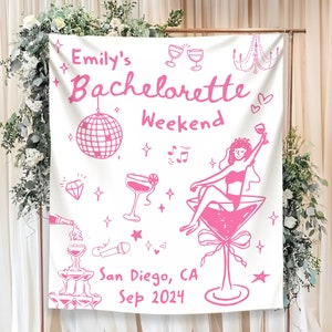 Custom Location Bachelorette Tapestry, Beach Bachelorette Banner, Bachelorette Party Decor, Bachelorette Party Favors, Bach Club Backdrop