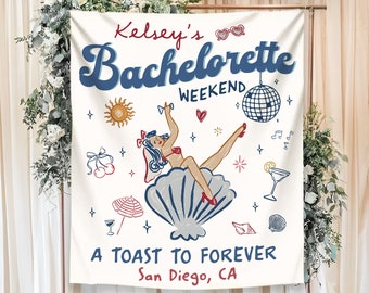Custom Location Bachelorette Party Tapestry, Bachelorette Welcome Sign, Beach Bachelorette Banner, Coastal Bachelorette Weekend Backdrop
