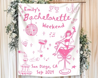 Custom Location Bachelorette Tapestry, Beach Bachelorette Banner, Bachelorette Party Decor, Bachelorette Party Favors, Bach Club Backdrop