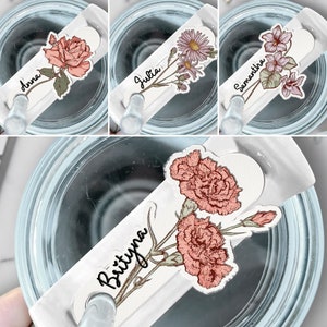 Custom Birth Flower Tumbler Name Plate, Customized Stanley Name Plate, 40z 30oz Stanley Topper for Tumbler Lid, Stanley Accessories Tag