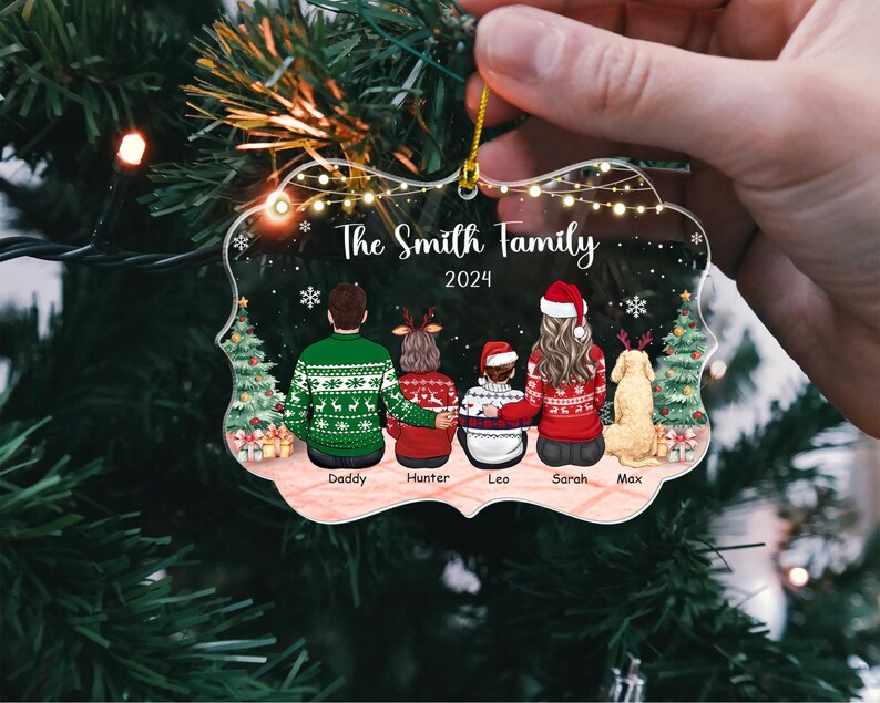 Personalized Family With Dog Ornament, Custom Family Christmas Ornament