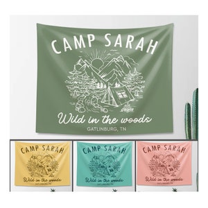Personalized Camp Bachelorette Banner, Camping Bachelorette Gift Decor, Camp Bachelorette Party Flag, Bachelorette Party Sign Wall Tapestry