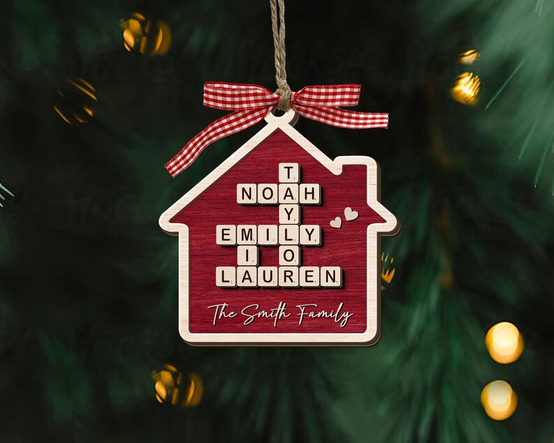 Custom Family Name Crossword Puzzle Ornament, Personalized Scrabble