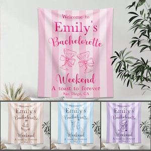 A Toast to Forever Bachelorette Party Banner Tapestry, Bachelorette Weekend Backdrop, Custom Bachelorette Party Tapestry, Bach Welcome Sign