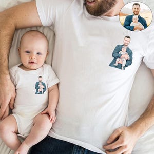 Personalized Photo Shirt for Dad and Baby, Custom Dad Portrait Shirt, 1st Fathers Day Tshirt, Dad and Baby Matching Outfit, New Dad Gifts