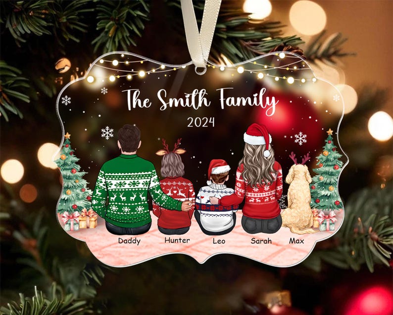Personalized Family With Dog Ornament, Custom Family Christmas Ornament