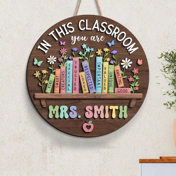 Custom Teacher 3D Door Sign, Teacher Door Hanger, Teacher Welcome Sign, Back to School Gift, Custom Teacher Name, First Day of School Decor
