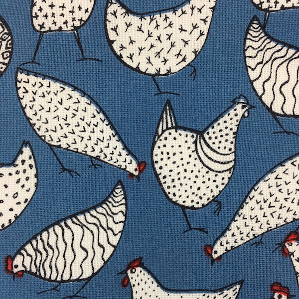 Chickens on blue handkerchief for men and women. Large size cotton.