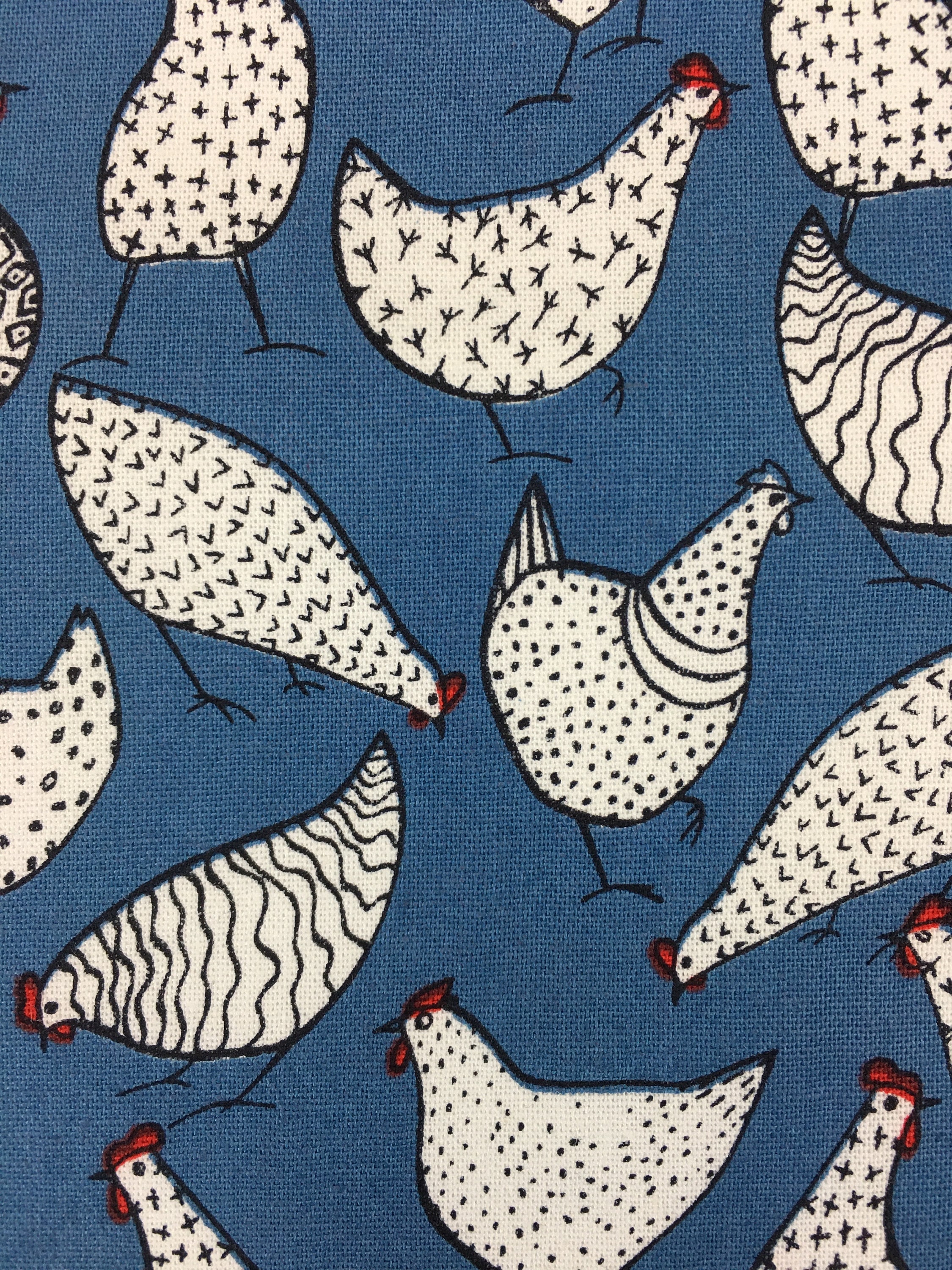 Chicken print on blue handkerchief for men and women. Large size 44cm cotton. farm animal