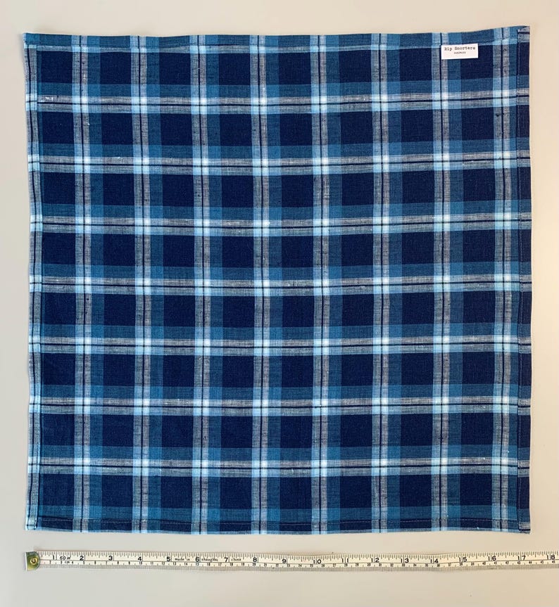 Linen handkerchief LARGE Rip Snorter men and women. Grey, Natural Brown, Blue check and White Navy Blue Beige check. 42cm square image 7