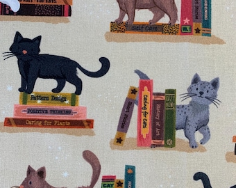 Cats with books SMALL handkerchief for men and women. Rip Snorter cotton size 28cm Cat lover gift