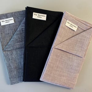 Linen handkerchief LARGE Rip Snorter men and women. Plain Black, Dusty Pink Chambray, and Black Chambray 42cm square