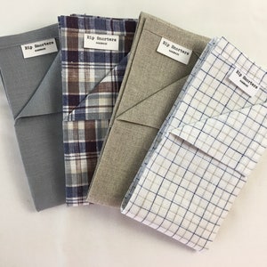 Linen handkerchief LARGE Rip Snorter men and women. Grey, Natural Denim check and Farmer check. large size 42cm square