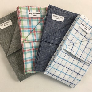 Linen handkerchief LARGE Rip Snorter men and women. Green, Blue, and checks on white. large size 42cm square