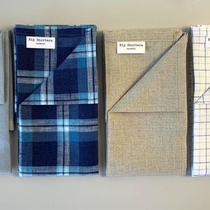 Linen handkerchief LARGE Rip Snorter men and women. Grey, Natural Brown, Blue check and White Navy Blue Beige check. 42cm square image 2