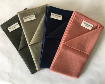 Linen handkerchief LARGE Rip Snorter men and women plain colours. Khaki green, Beige Stone, Indigo Blue, Salmon pink. large size 42cm square