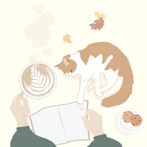 Cat & Coffee Fall Laptop, PC, Computer Desktop and iPad Wallpaper | Desktop Wallpaper | Digital Instant Download