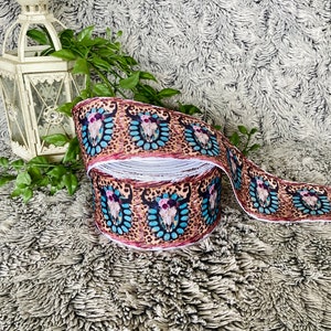 Western turquoise skull 3’ grosgrain ribbon.