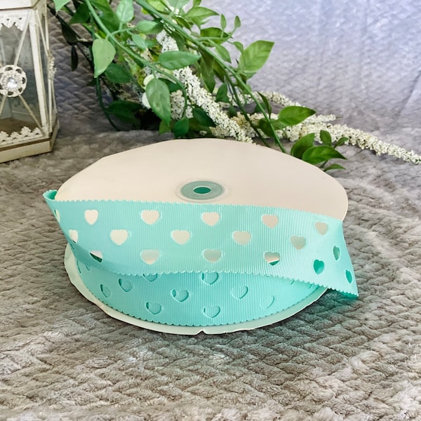 Teal heart cut out 1.5 grosgrain ribbon.