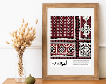 Ajrak Wall Art Poster: South Asian Textile Design (8x10)