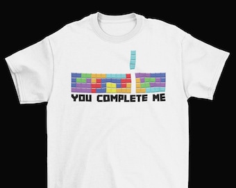 Tetris You Complete Me T-Shirt Unisex Cotton Funny Sizes Valentines Day Puzzle 2022