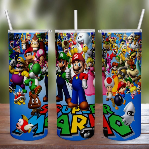 Super Mario Characters 20oz 30oz Stainless Steel Tumbler Straw Lid Video Games NES 2022