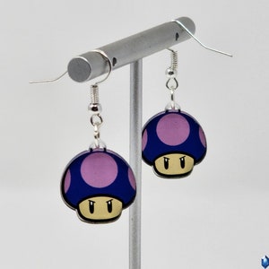 Super Mario Poison Mushroom Earrings Video Game Titanium Laser Cut Acrylic New 2023