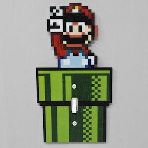 Mario Pipe Light Switch Cover SMB1 Luigi Video Games Kids SNES Retro NES Home Decor Gift Bedroom Outlet New