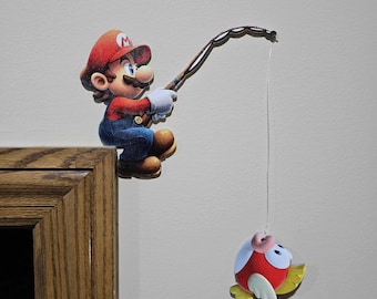 Mario Fishing Door Corner Sign Wood Decoration Angler Luigi Zelda NES Doorway Video Games