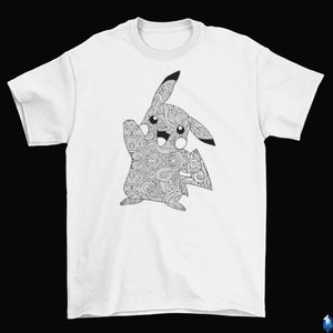 Pikachu Spiral Design Color It In T-Shirt Unisex Cotton TV Sizes Video Game Anime 2022