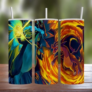 Anime Mega Charizard X vs Mega Charizard Y 20oz 30 oz Stainless Steel Tumbler w/ Straw & Lid 2022