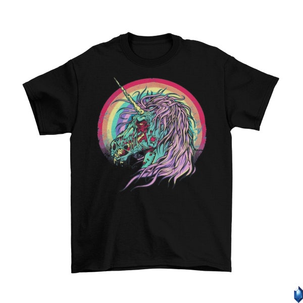 Zombie Unicorn Undead T-Shirt Unisex Cotton Adult Rainbow Horse Halloween 2022