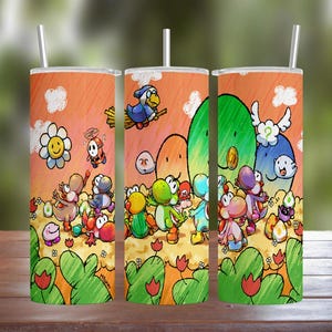 Yoshi's Island 3 20oz 30oz Stainless Steel Tumbler Straw Lid Video Games Switch 2022