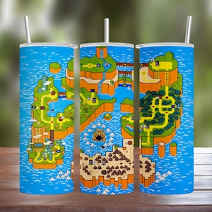 Super Mario World Map 20oz  30oz Stainless Steel Tumbler w/ Straw & Lid 2022
