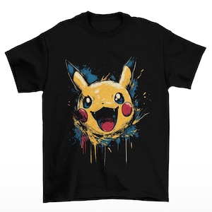 Pikachu Splatter T-Shirt Unisex Cotton TV Sizes Video Game Charizard Anime Mewtwo Dragonite