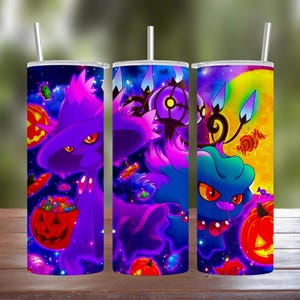 Misdreavus, Mismagius, Chandelure Stainless Steel Tumbler w/ Straw & Lid Halloween Ghosts Candy Trick or Treat 2022