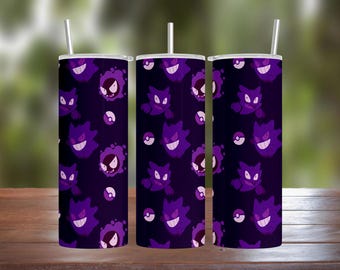 Gastly Haunter Gengar Generation 1 Ghosts 20oz 30oz Stainless Steel Tumbler w/ Straw & Lid Halloween 2022