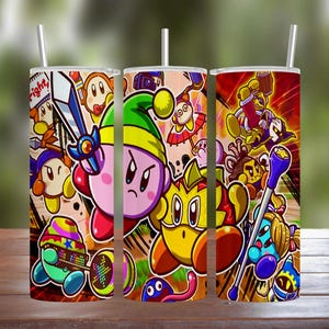 Kirby Fighters Art 20oz 30oz Stainless Steel Tumbler w/ Straw Lid Games 2022