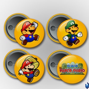 Super Paper Mario Paper Luigi Mario With Hammer Logo Buttons Badge Magnet 1.25in Video Game 2022