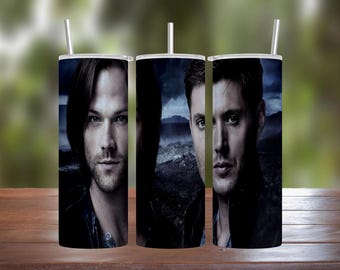 Supernatural Sam and Dean TV Show Stainless Steel Tumbler w/ Straw & Lid Halloween 2022