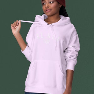 EL ROI White Embroidery, Grey Print Unisex Hoodie Lavender