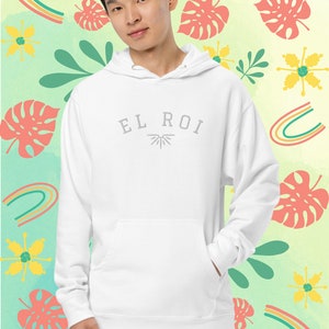 EL ROI White Embroidery, Grey Print Unisex Hoodie White