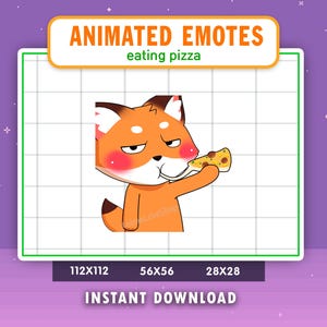 Emote animado de zorro comiendo pizza para Twitch, Discord, YouTube, emote de zorro, juegos, emote de transmisión en vivo, comida, hambre, masticar, emote de pizza