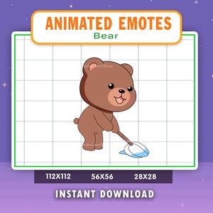 Emote animata di pulizia dell&#39;orso bruno per Twitch, Discord, Youtube, emote animata di pulizia del pavimento dell&#39;orso bruno, emote di pulizia dell&#39;orso bruno