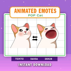 ANIMATED POP Cat Emote For Twitch, Discord, Youtube, Animated Cat Alert, Cat Meme Emote