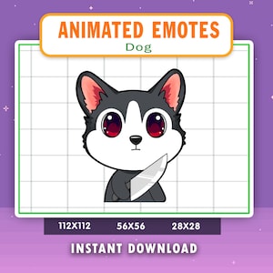 ANIMATED Wolf Dog Knife Emote For Twitch, Discord, Youtube, Animated Threaten Wolf Alert, Funny Kill Wolf Gif